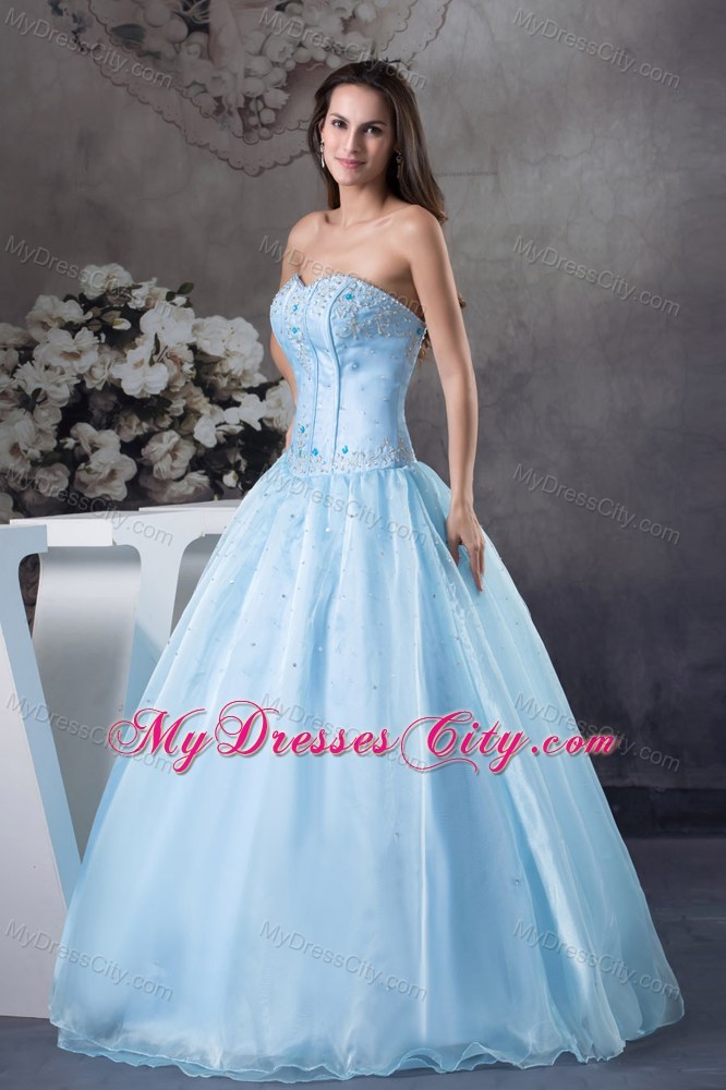 2013 Organza Sweetheart with Light Blue Quinceanera Dress for Girl