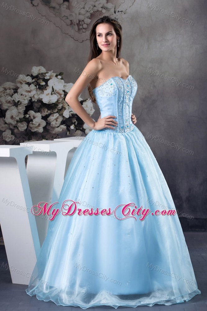 2013 Organza Sweetheart with Light Blue Quinceanera Dress for Girl