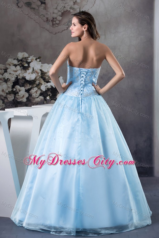 2013 Organza Sweetheart with Light Blue Quinceanera Dress for Girl