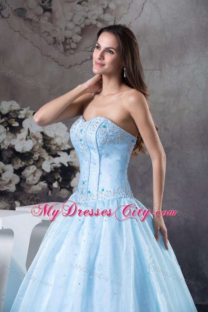 2013 Organza Sweetheart with Light Blue Quinceanera Dress for Girl