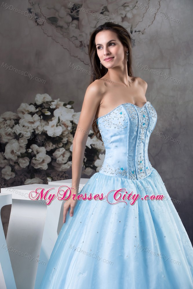 2013 Organza Sweetheart with Light Blue Quinceanera Dress for Girl