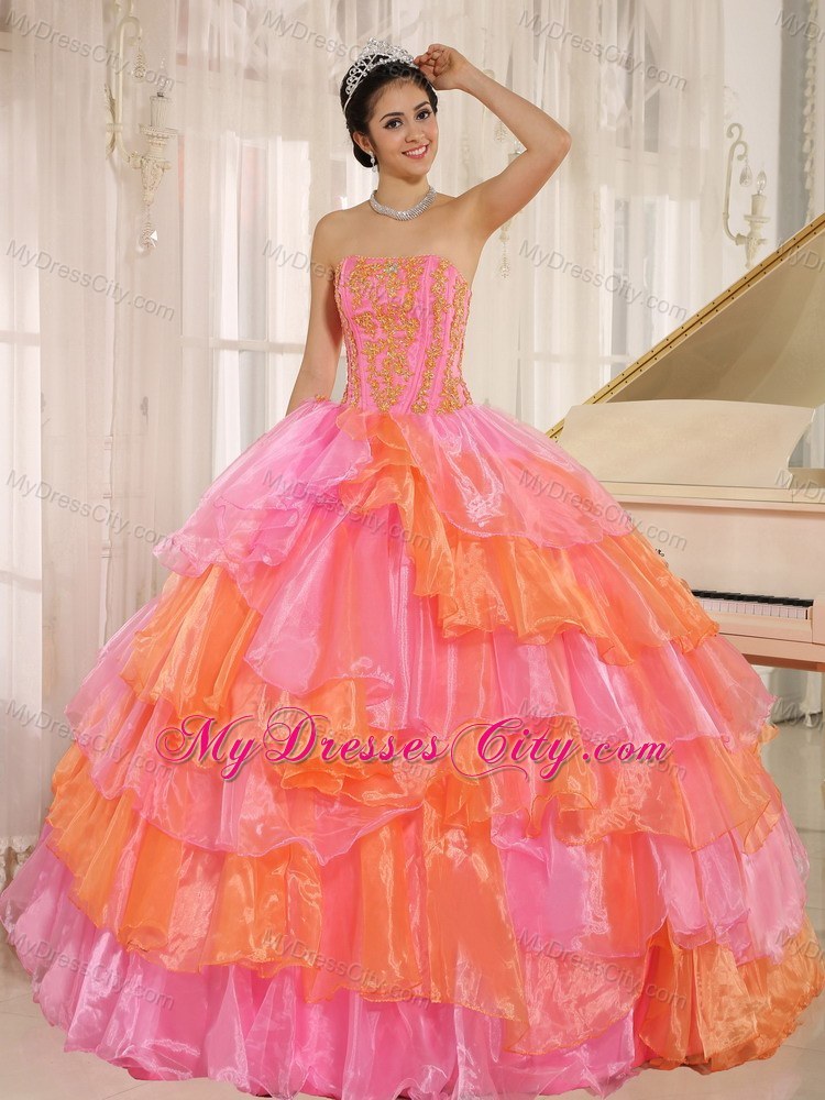 Ruffled Layers Appliques Multi-color 2013 Quinceanera Dress