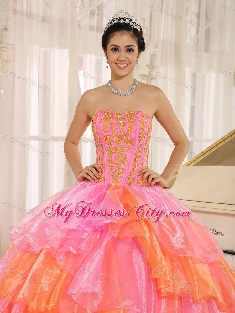 Ruffled Layers Appliques Multi-color 2013 Quinceanera Dress