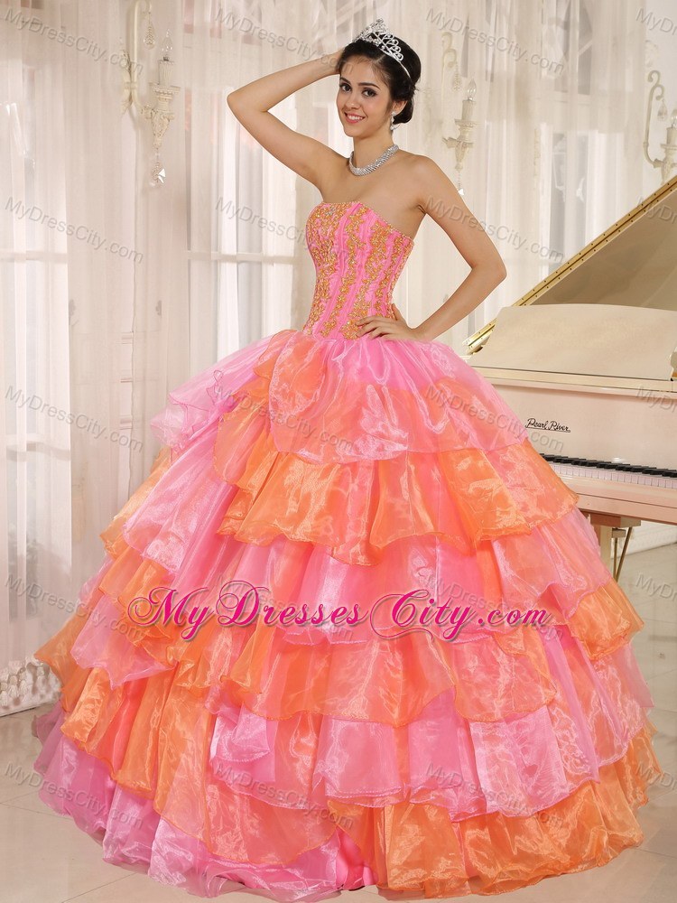 Ruffled Layers Appliques Multi-color 2013 Quinceanera Dress