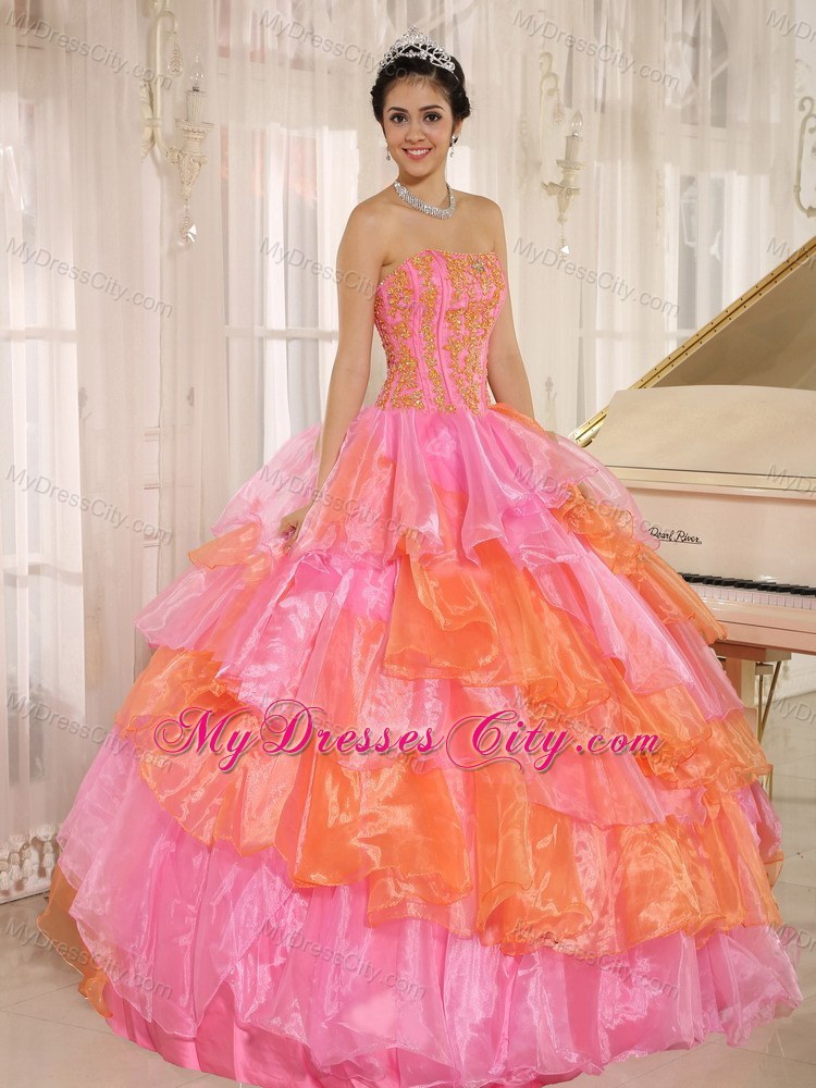 Ruffled Layers Appliques Multi-color 2013 Quinceanera Dress