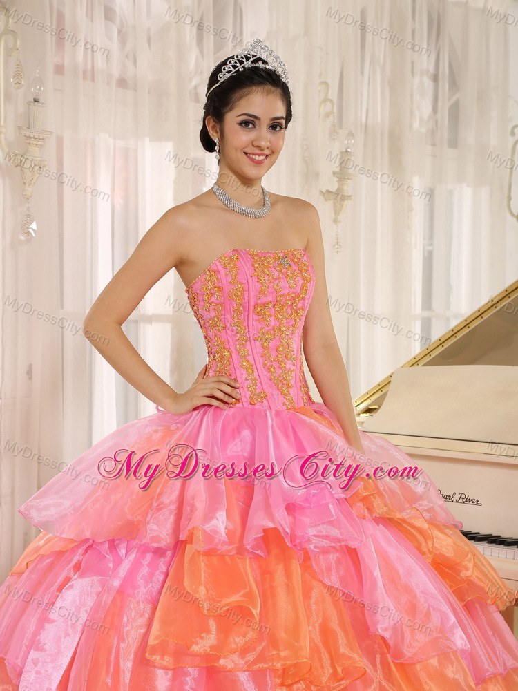 Ruffled Layers Appliques Multi-color 2013 Quinceanera Dress