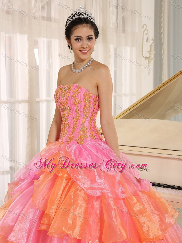 Ruffled Layers Appliques Multi-color 2013 Quinceanera Dress