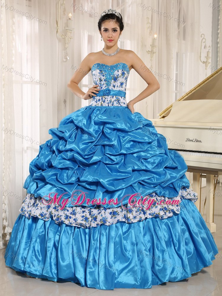 Elegant Teal Pick-ups and Beading Sweet Sixteen Dress for Cheap