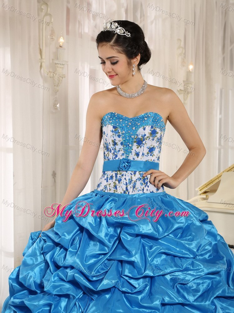 Elegant Teal Pick-ups and Beading Sweet Sixteen Dress for Cheap