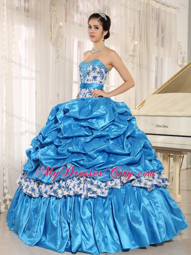 Elegant Teal Pick-ups and Beading Sweet Sixteen Dress for Cheap