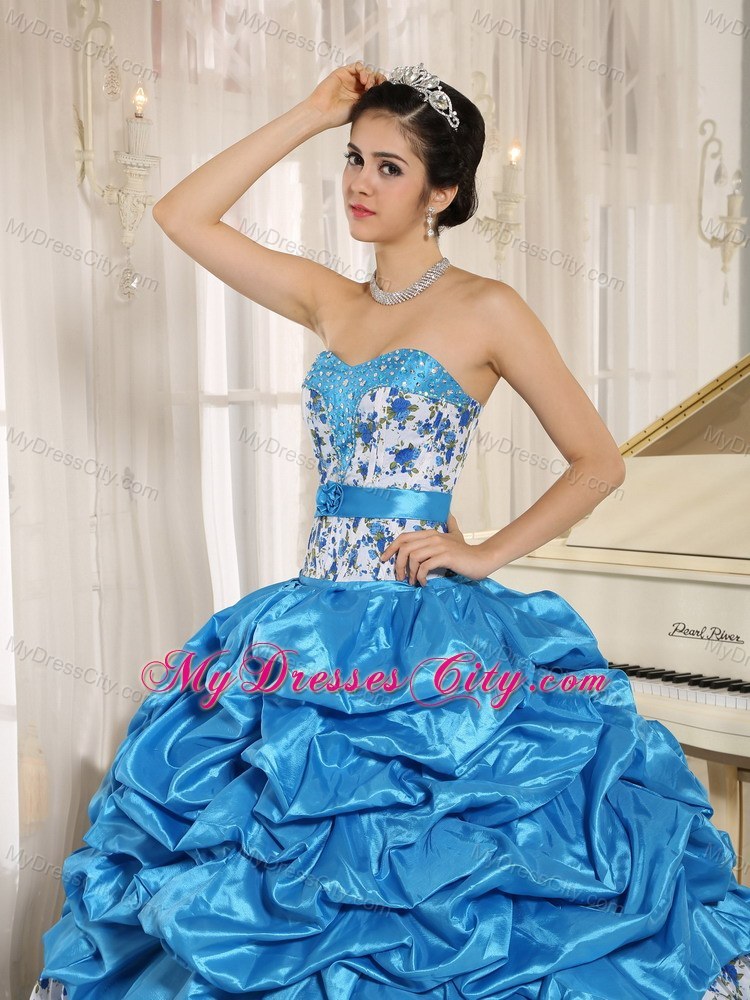 Elegant Teal Pick-ups and Beading Sweet Sixteen Dress for Cheap