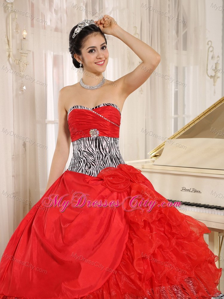 Zebra Printed Sweetheart Ruffled Organza Dress for Quince