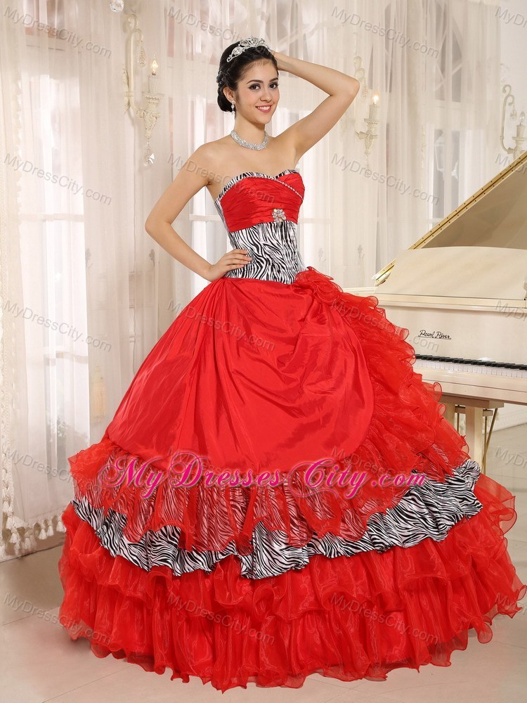 Zebra Printed Sweetheart Ruffled Organza Dress for Quince