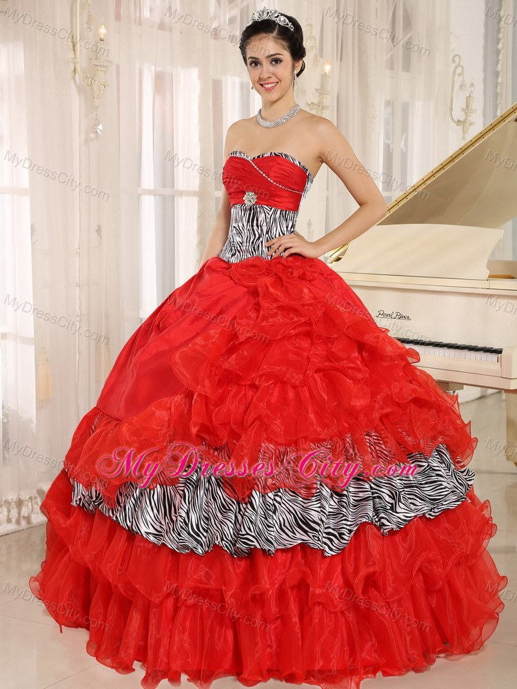 Zebra Printed Sweetheart Ruffled Organza Dress for Quince