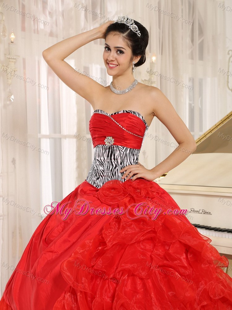 Zebra Printed Sweetheart Ruffled Organza Dress for Quince