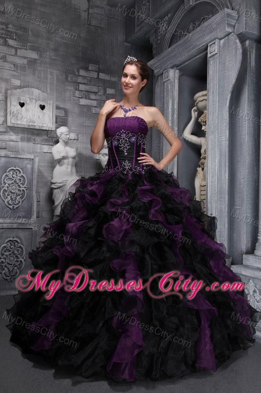 2013 New Purple and Black Organza Ruffles Quinceanera Dress