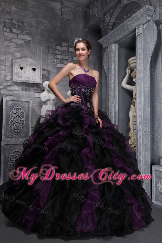 2013 New Purple and Black Organza Ruffles Quinceanera Dress