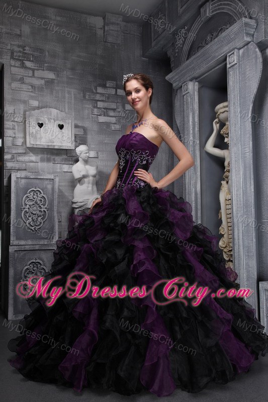 2013 New Purple and Black Organza Ruffles Quinceanera Dress