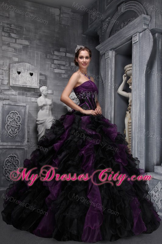 2013 New Purple and Black Organza Ruffles Quinceanera Dress