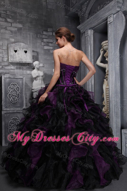 2013 New Purple and Black Organza Ruffles Quinceanera Dress