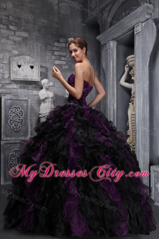 2013 New Purple and Black Organza Ruffles Quinceanera Dress