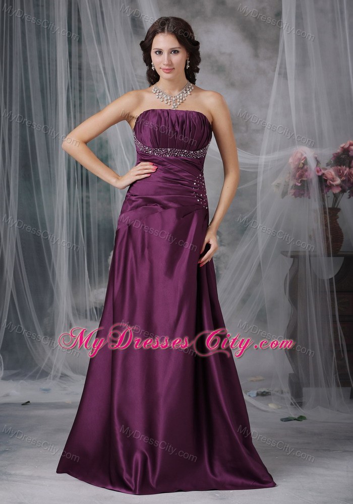 Dark Purple Sweetheart Beaded Evening Dress with Brush Train