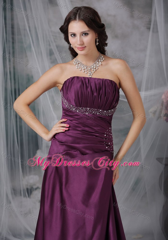 Dark Purple Sweetheart Beaded Evening Dress with Brush Train