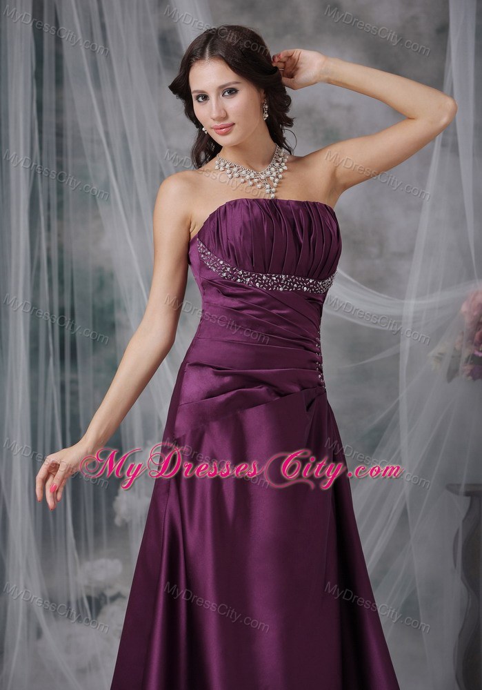 Dark Purple Sweetheart Beaded Evening Dress with Brush Train