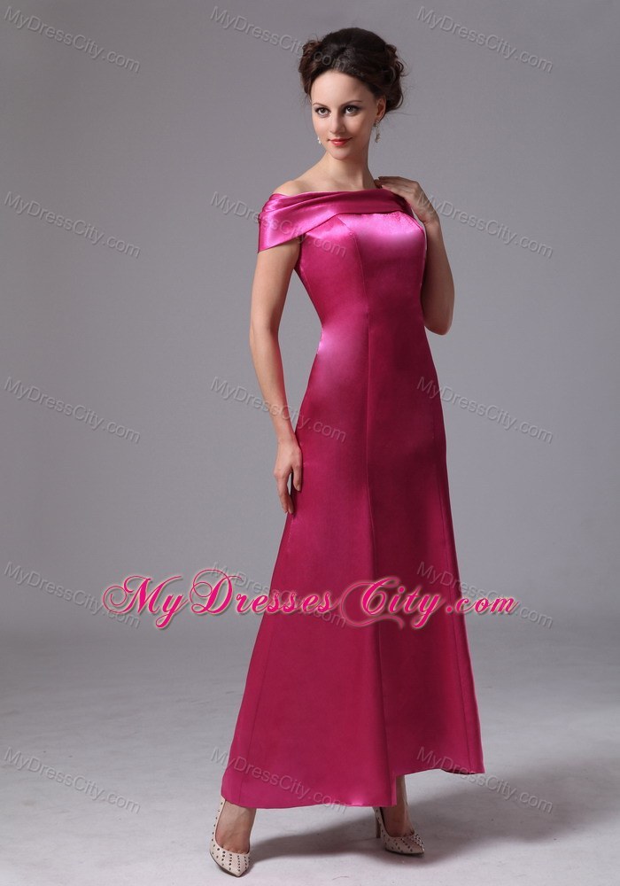 Hot Pink Off The Shoulder Ankle-length Prom Evening Dress