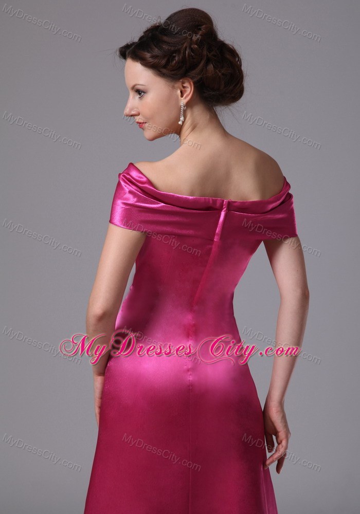 Hot Pink Off The Shoulder Ankle-length Prom Evening Dress