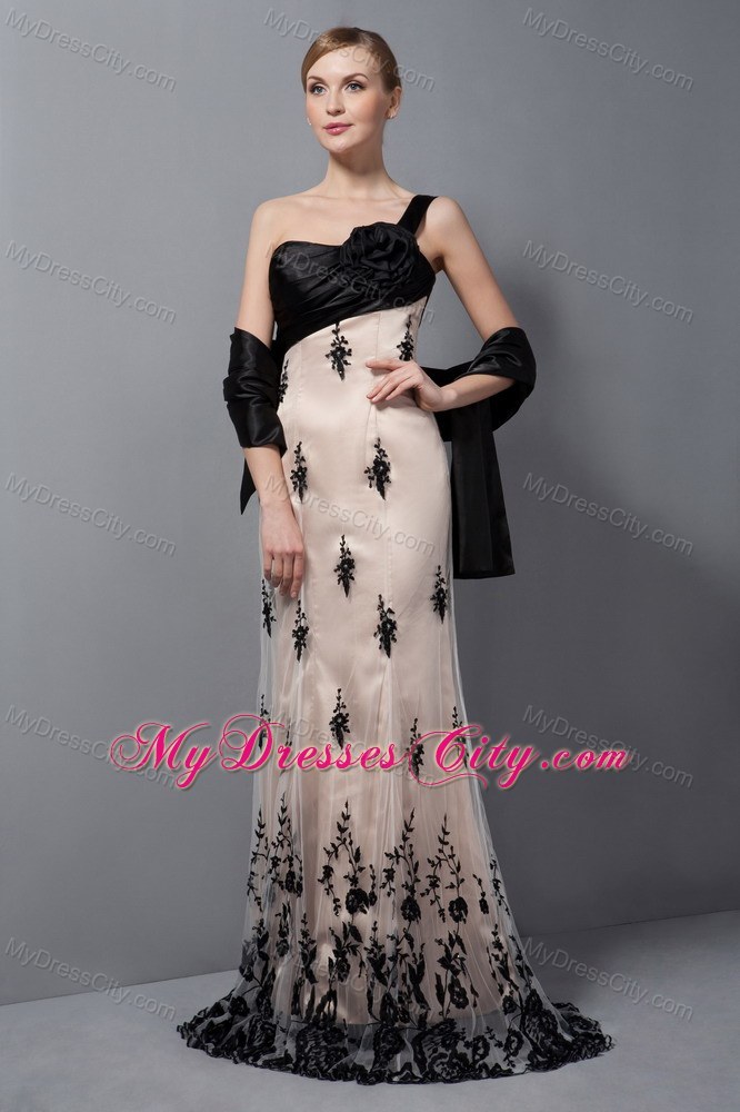 One Shoulder Lace Prom Evening Dresses With Hand Made Flower