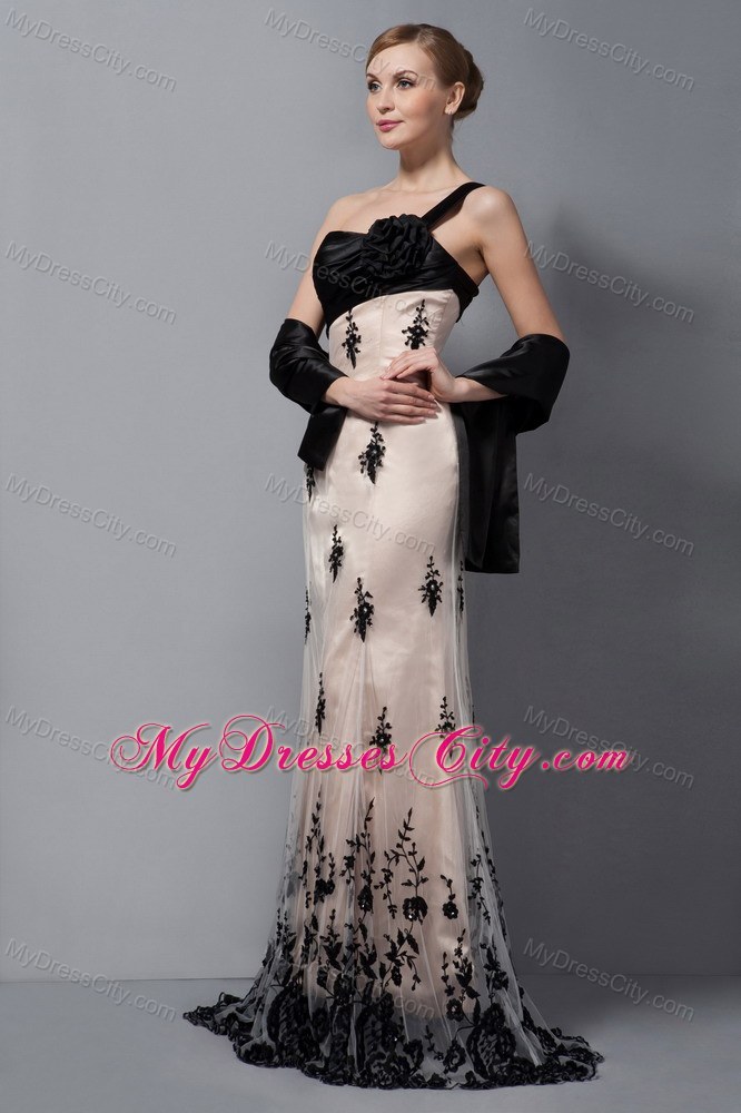 One Shoulder Lace Prom Evening Dresses With Hand Made Flower