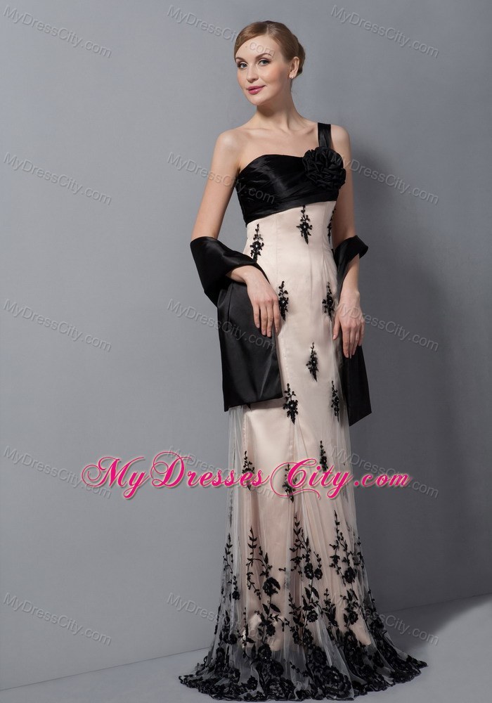 One Shoulder Lace Prom Evening Dresses With Hand Made Flower