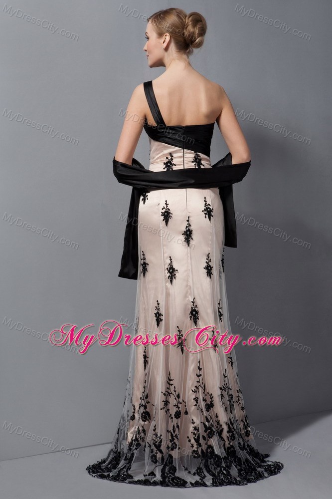 One Shoulder Lace Prom Evening Dresses With Hand Made Flower