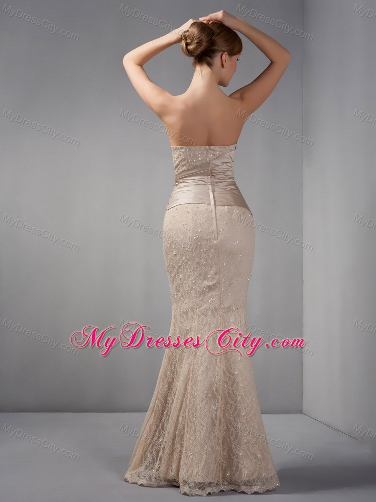 Unique Lace Off Shoulder Beading Mermaid Champagne Evening Dress