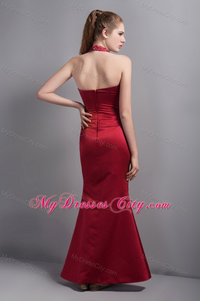 Wine Red Mermaid Halter Top Evening Dress with Beading 2013