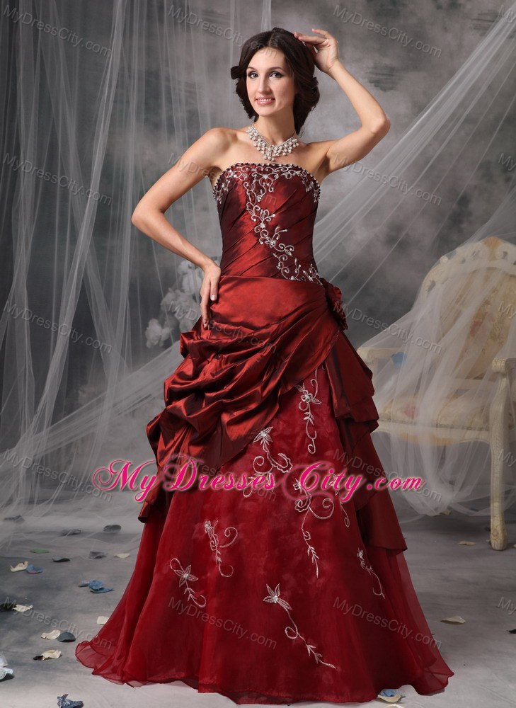 Princess Strapless Pick Ups Burgundy Prom Evening Gowns 2013