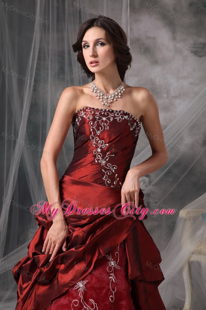 Princess Strapless Pick Ups Burgundy Prom Evening Gowns 2013