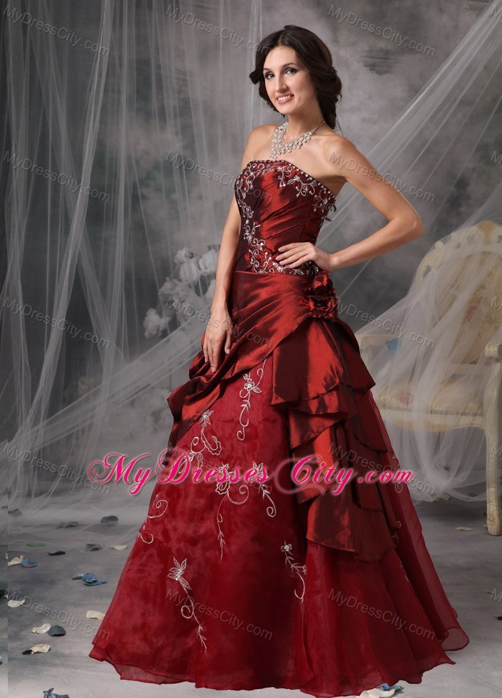 Princess Strapless Pick Ups Burgundy Prom Evening Gowns 2013