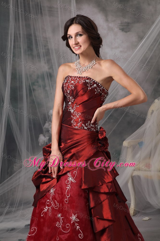 Princess Strapless Pick Ups Burgundy Prom Evening Gowns 2013