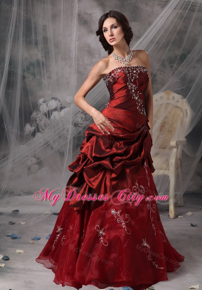 Princess Strapless Pick Ups Burgundy Prom Evening Gowns 2013