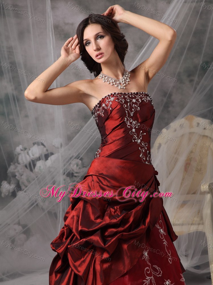 Princess Strapless Pick Ups Burgundy Prom Evening Gowns 2013