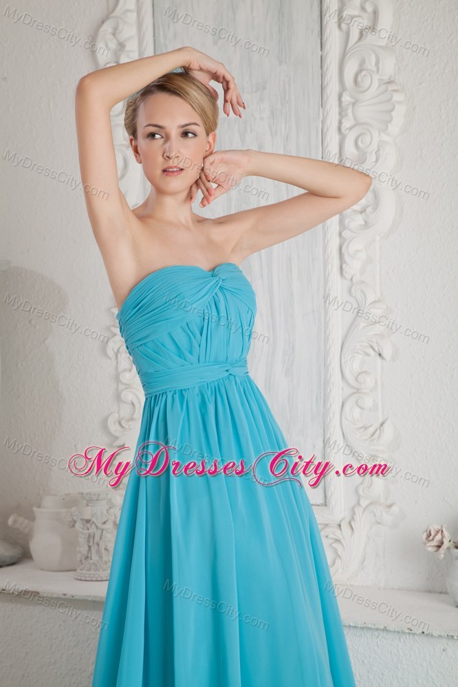 Court Train A-line Sweetheart Ruches Chiffon Baby Blue Evening Dress