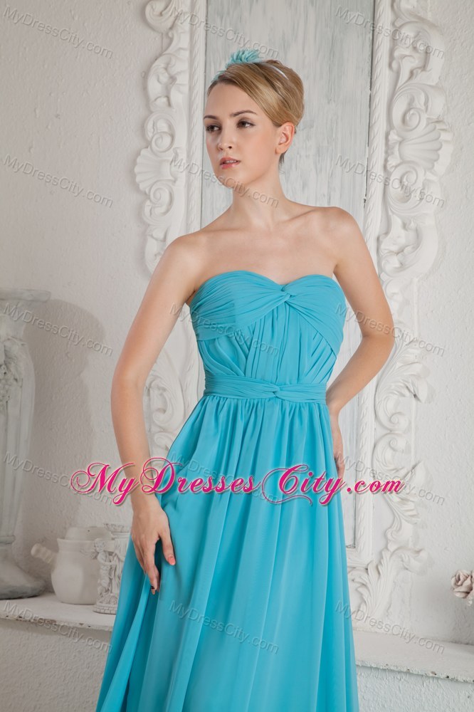 Court Train A-line Sweetheart Ruches Chiffon Baby Blue Evening Dress