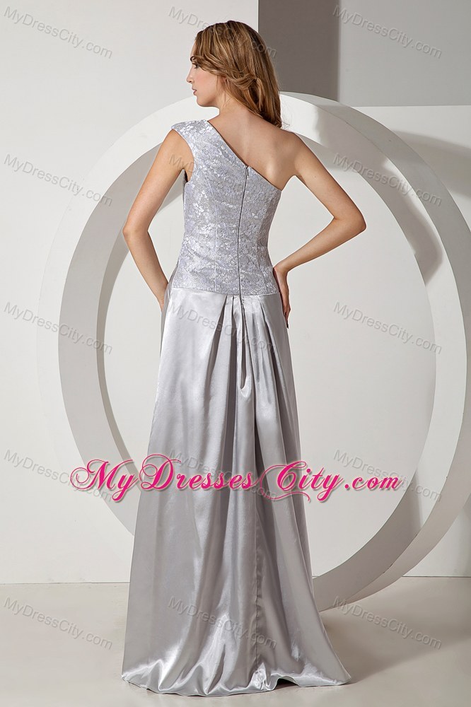 Silver Column Single Shoulder Beading Evening Dress with Ruching