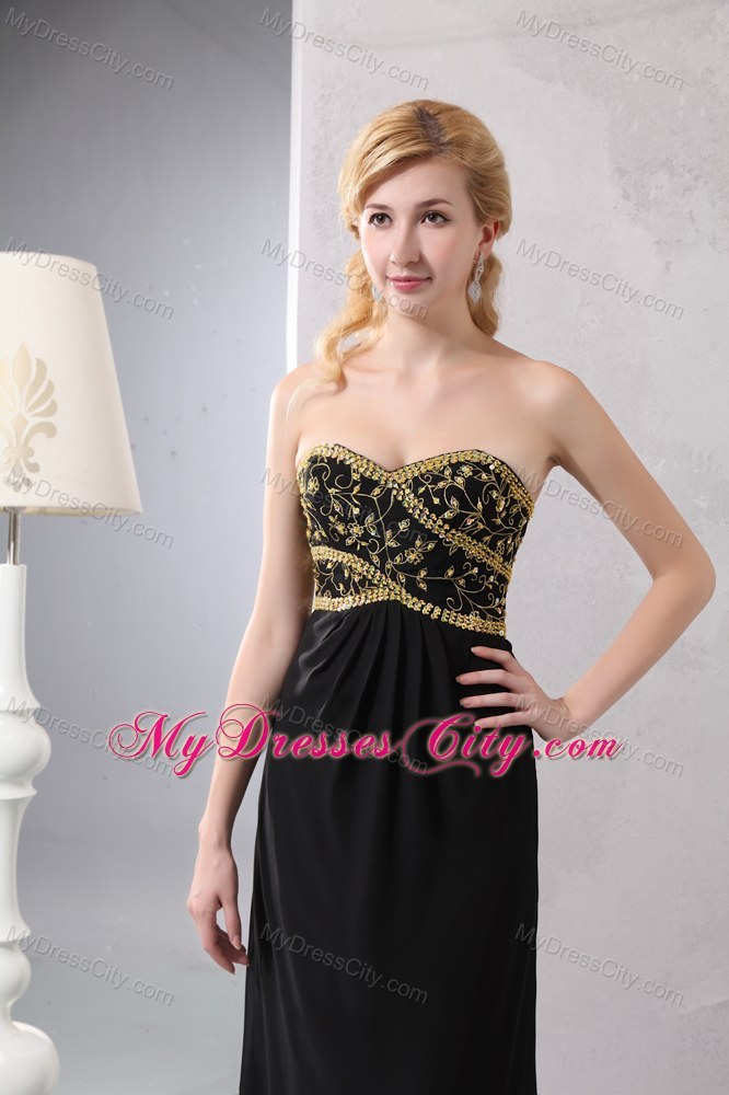 Empire Chiffon Sweetheart Sequins Black Prom Evening Dress 2013