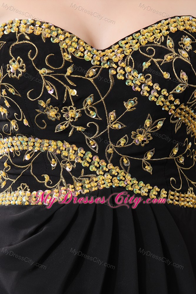 Empire Chiffon Sweetheart Sequins Black Prom Evening Dress 2013