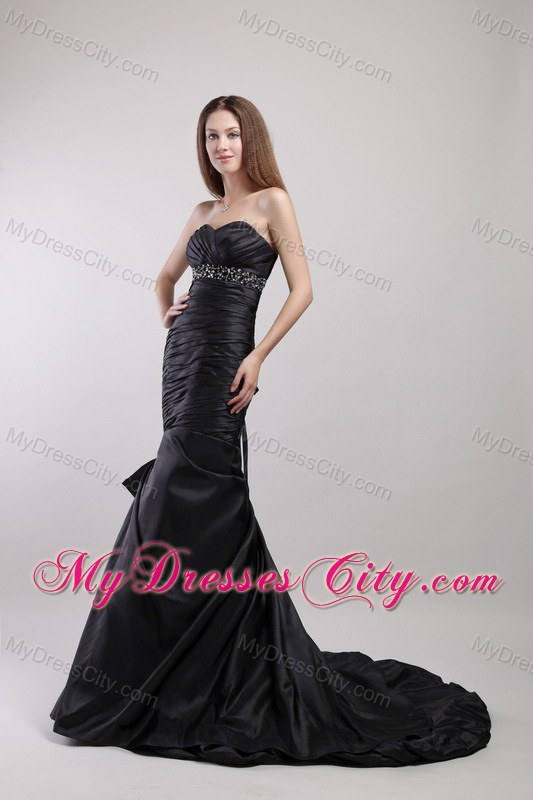 Beaded Mermaid Sweetheart Court Train Black Evening Dress