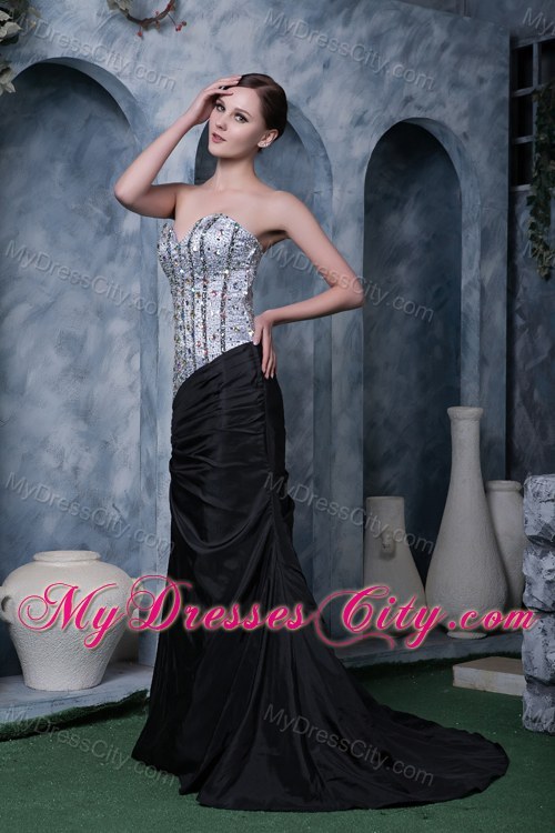 Beaded Sliver and Black Sheath Sweetheart Evening Dress