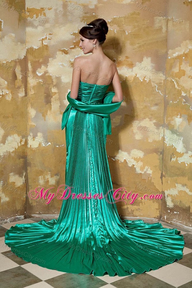 Green High Slit Sweetheart Beading and Ruching Evening Dress